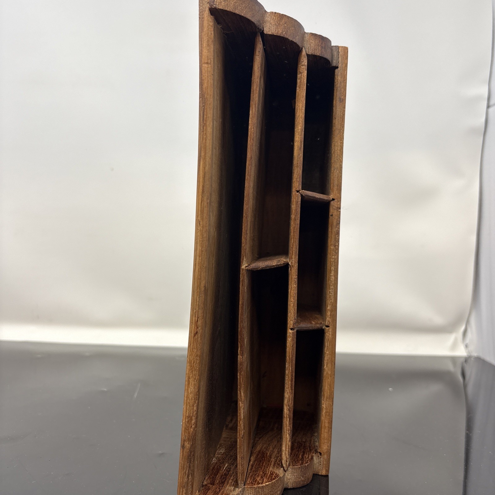 Unbranded Brown Carved Floral Wood Desk Organizer