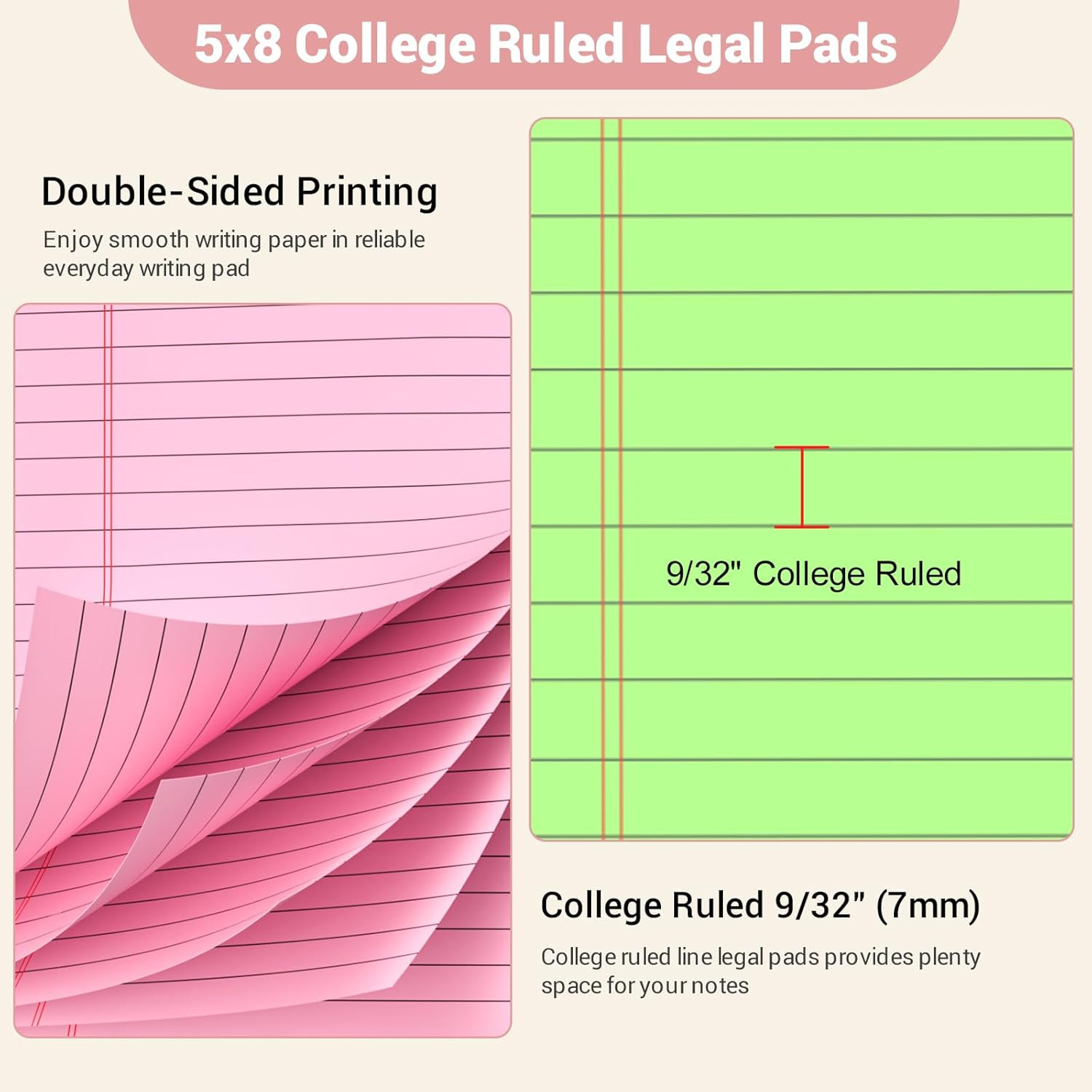 Legal Pads 5×8 Colored Note Pads, 12 Pack College Ruled Notepads 5×8 Lined Paper