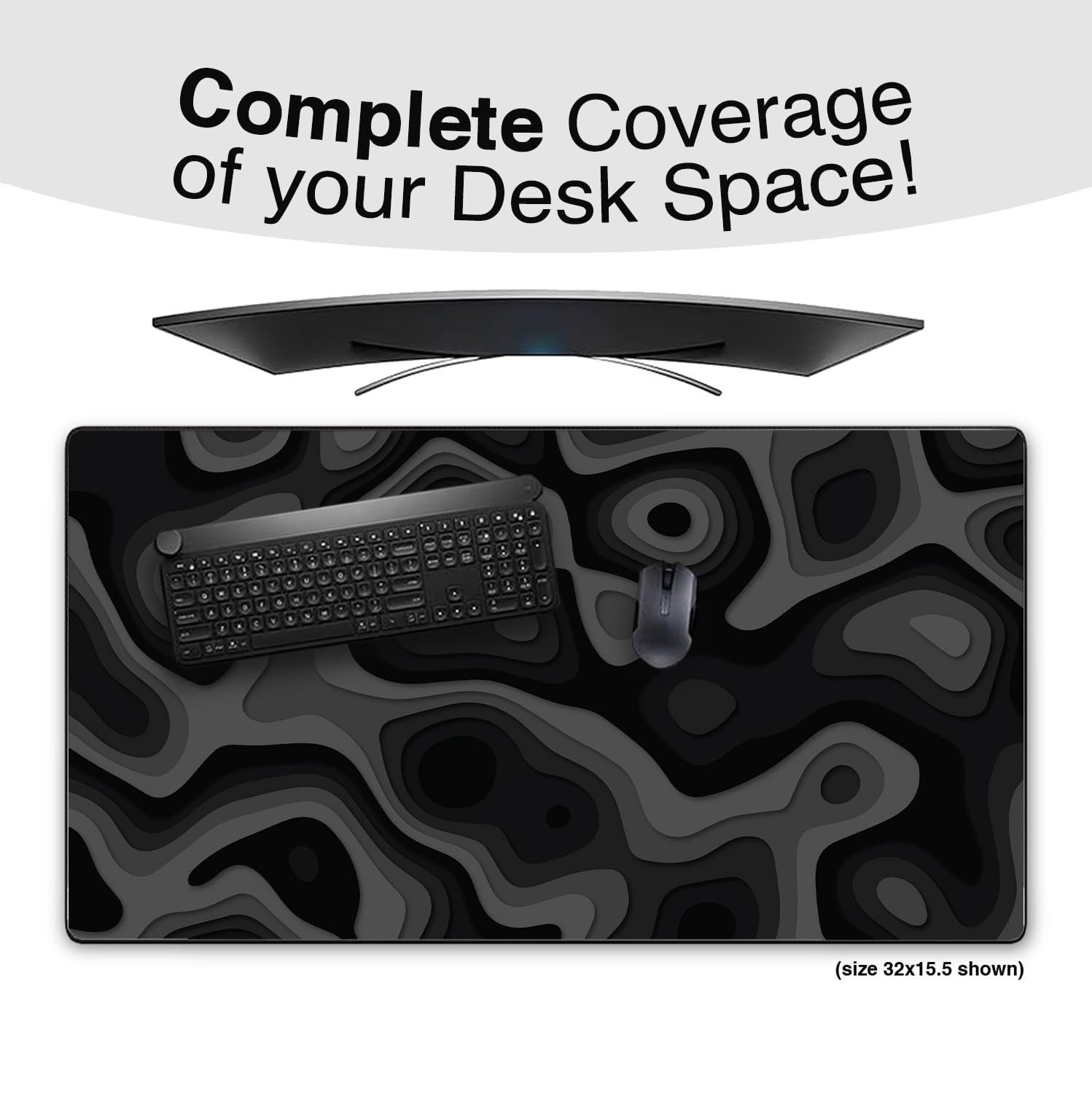 Large Gaming Mouse & Desk Pad with Abstract Pattern, 31 x 15.5 inches, Black