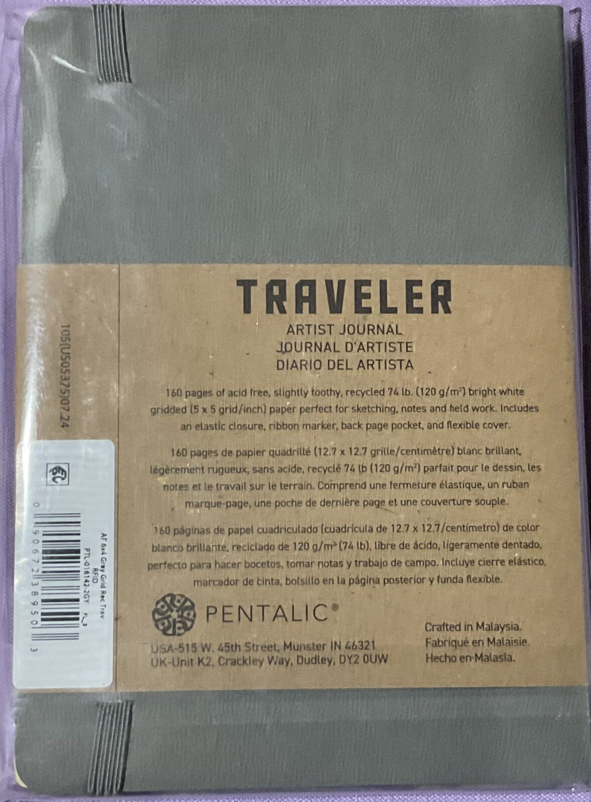 Pentalic Traveler Artist Journal Grid Paper 4” x 6” – 160 Pages – New Sealed