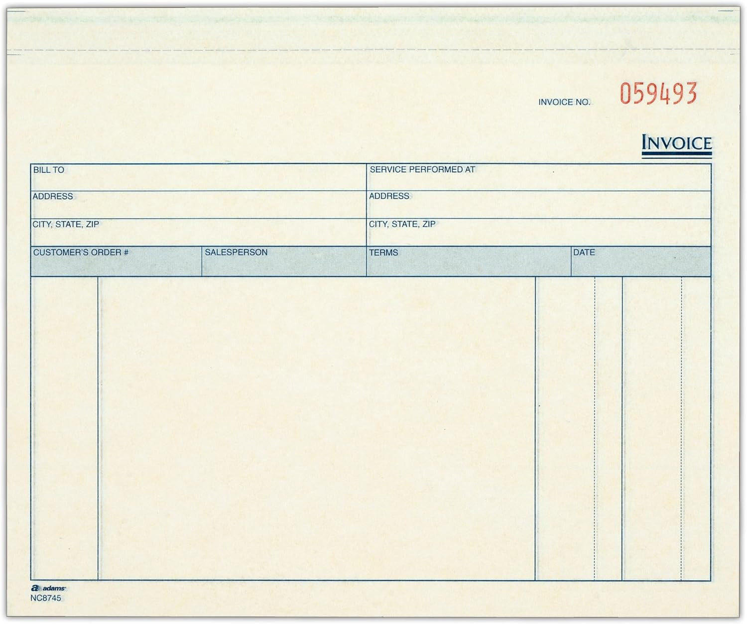 Adams Invoice for Services Unit Sets, 7.44 X 8.5 Inches, 3-Part, Carbonless, Whi