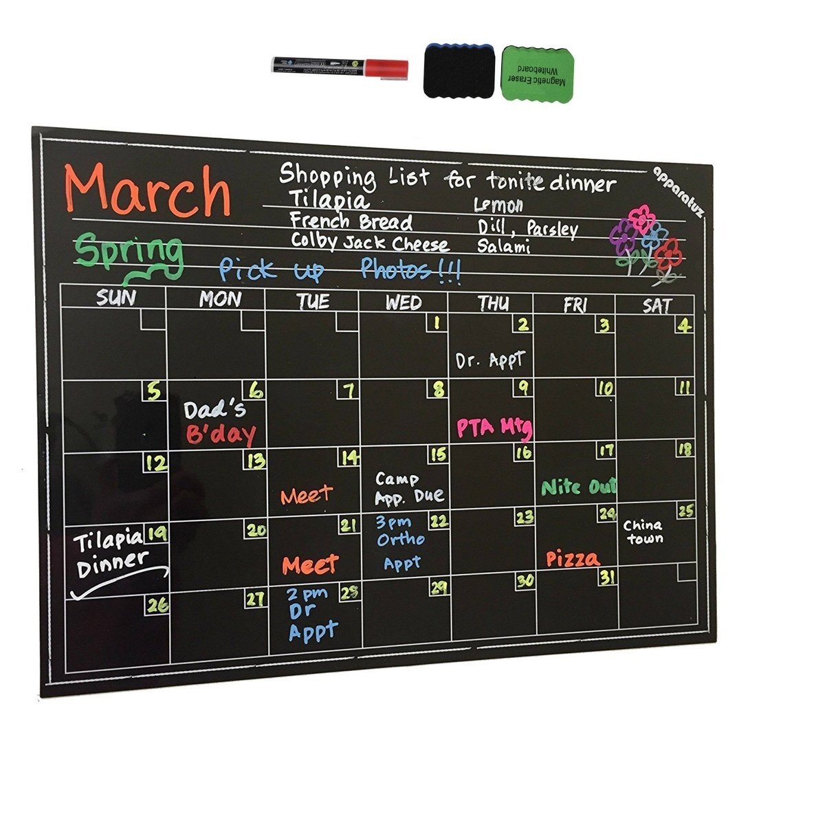 16″ x 12″ Dry Erase Magnetic Refrigerator Calendar Message Flexible Black Board