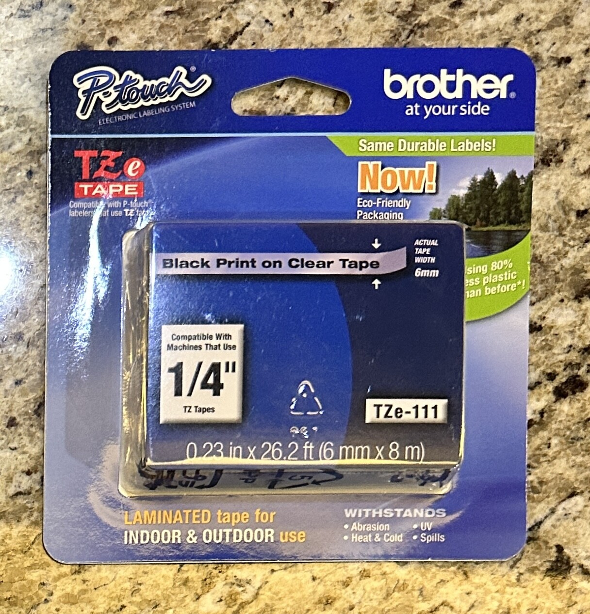 Brother 6mm (0.23″) Black On Clear Tape for P-Touch 8m (26.2′) #TZE-111 New