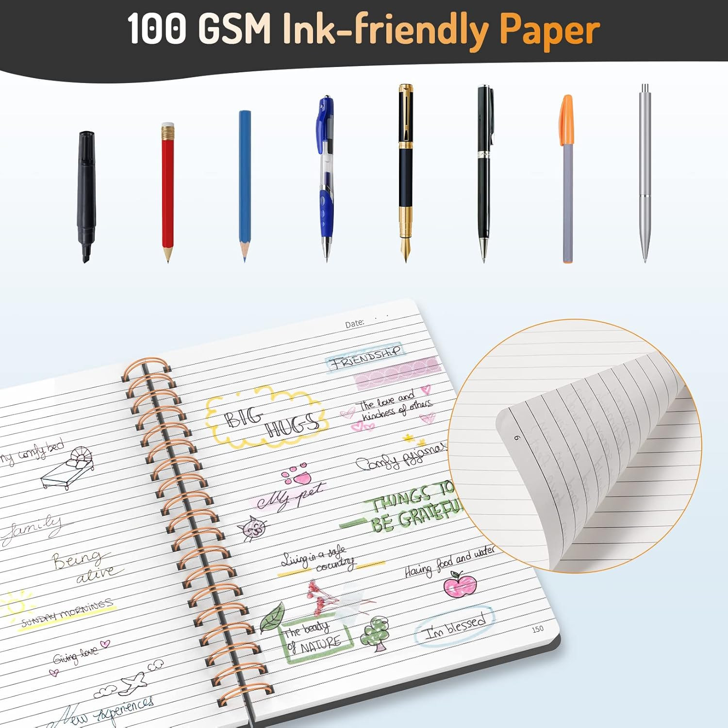 Forvencer Lined Spiral Journal Notebook with 300 Numbered Pages, B5 College Rule