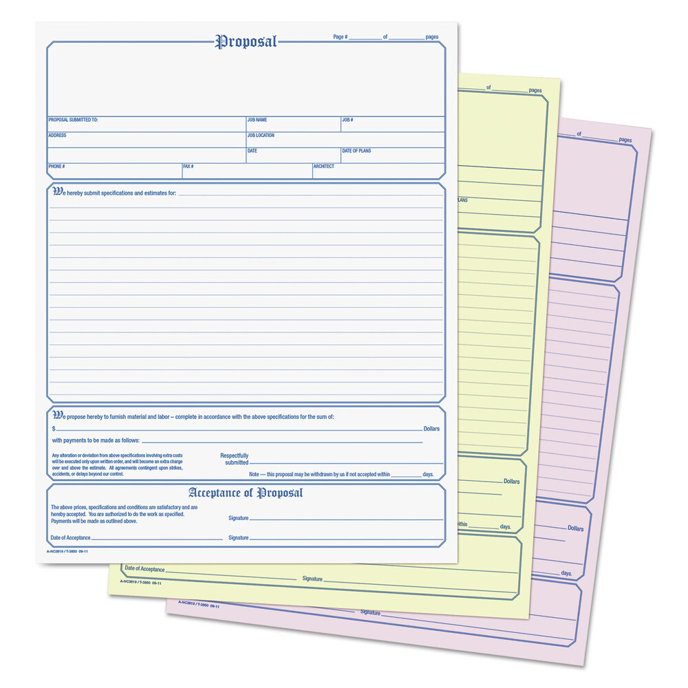 Adams NC3819 Three-Part Carbonless Contractor Proposal Form (50/Pack) New