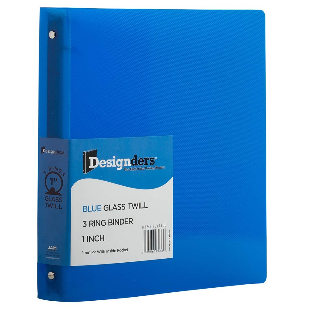 JAM PAPER Plastic 1 inch Binder – Blue 3 Ring – Sold 1 inch,