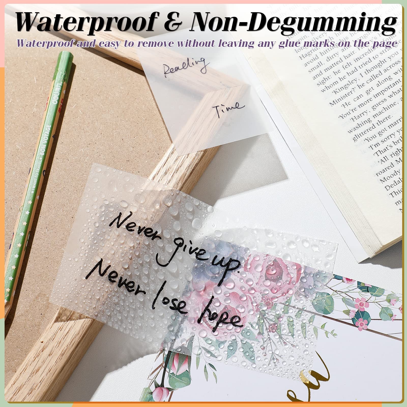 [1000 PCS] Transparent Sticky Notes, 6 Sizes 6 sizes-1000sheets, Clear-1000