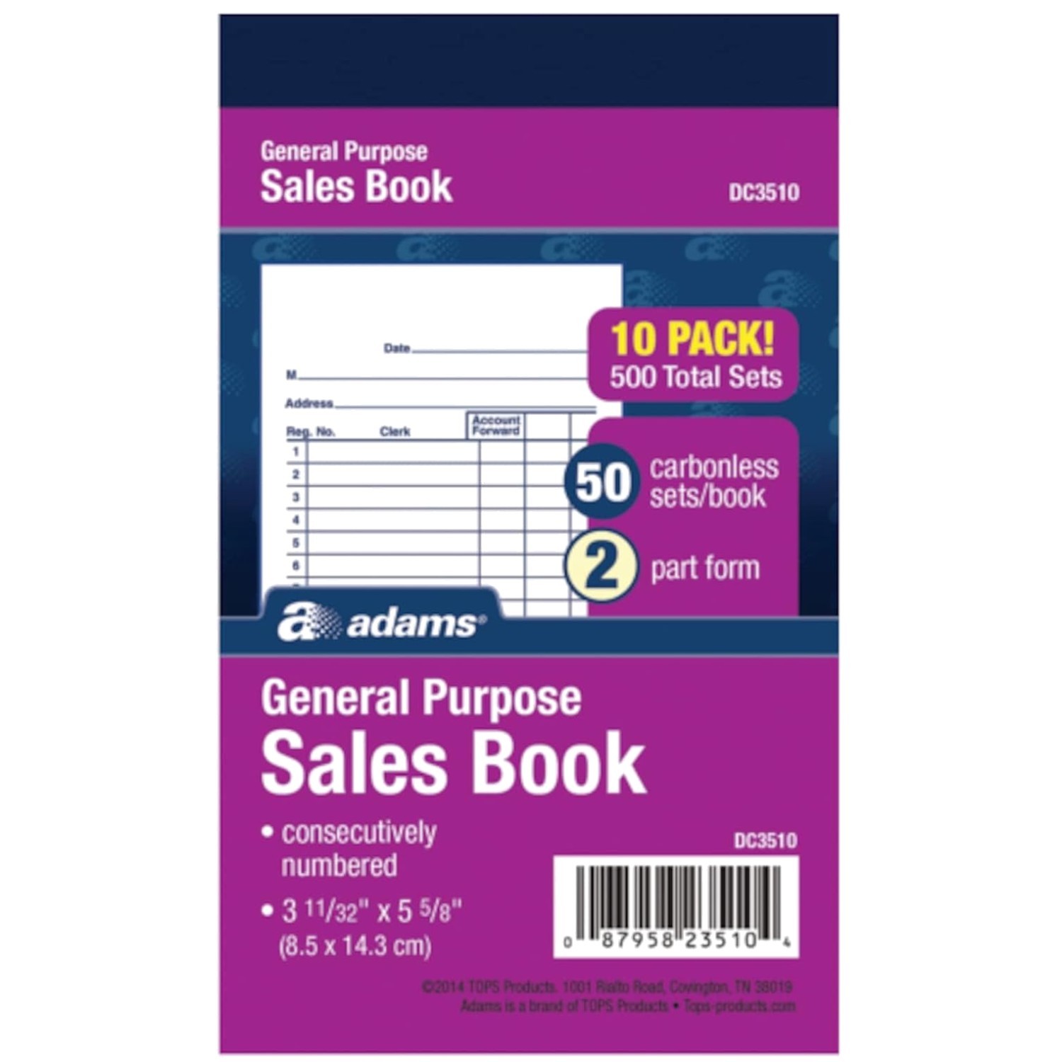 Carbonless 2-Part General Purpose Sales Book, 50 Sets, Pocket-Sized Convenience