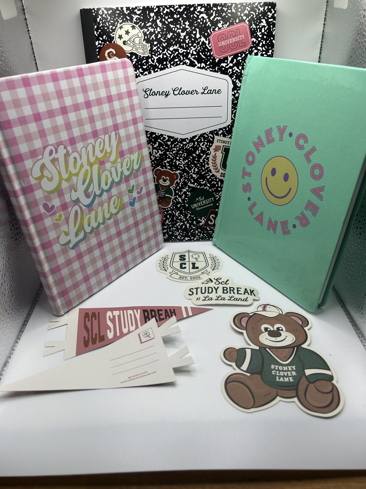 Lot Of 3 Stoney Clover Lane Journals, Stickers, And Gift Tags – See Description