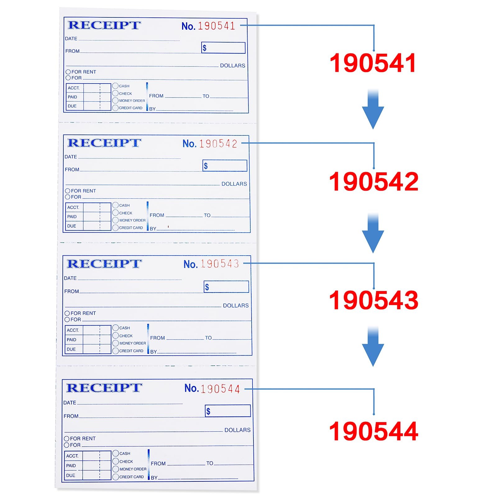 Receipt Book with Carbon Copies, 2-Part carbonless, 100 Sets per Book,4 Receipts