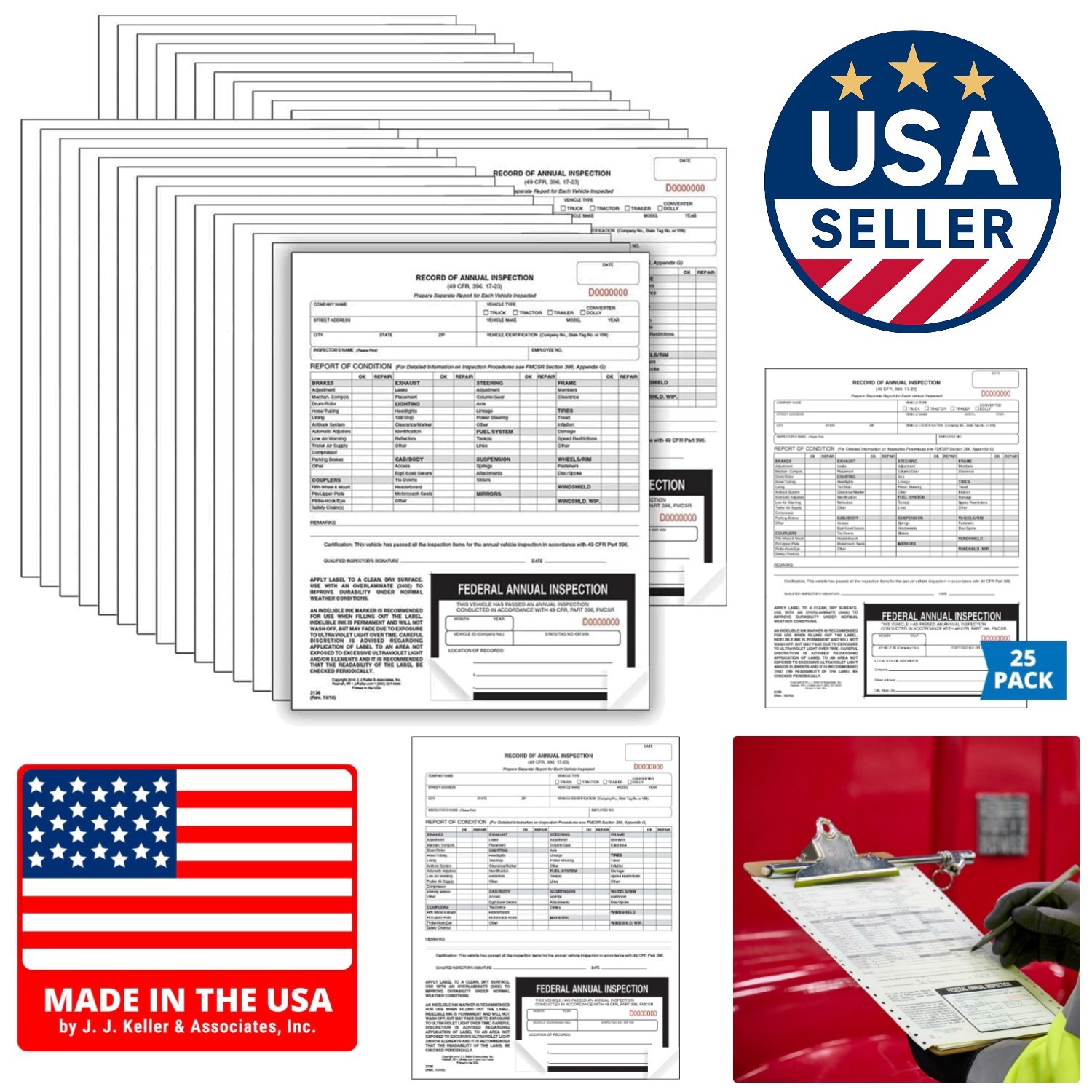 2-Ply Carbonless Annual Inspection Forms – 25-Pack, Perfect for DOT Regulations