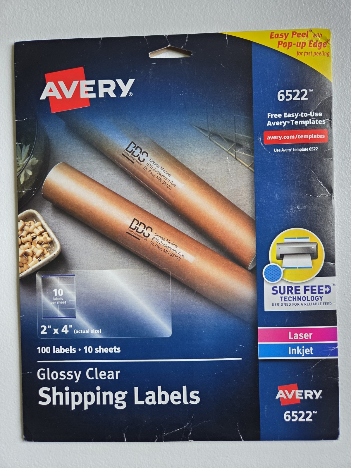 Avery Printable Shipping Labels 2×4″ Glossy Crystal Clear, 100 labels/10 sheets