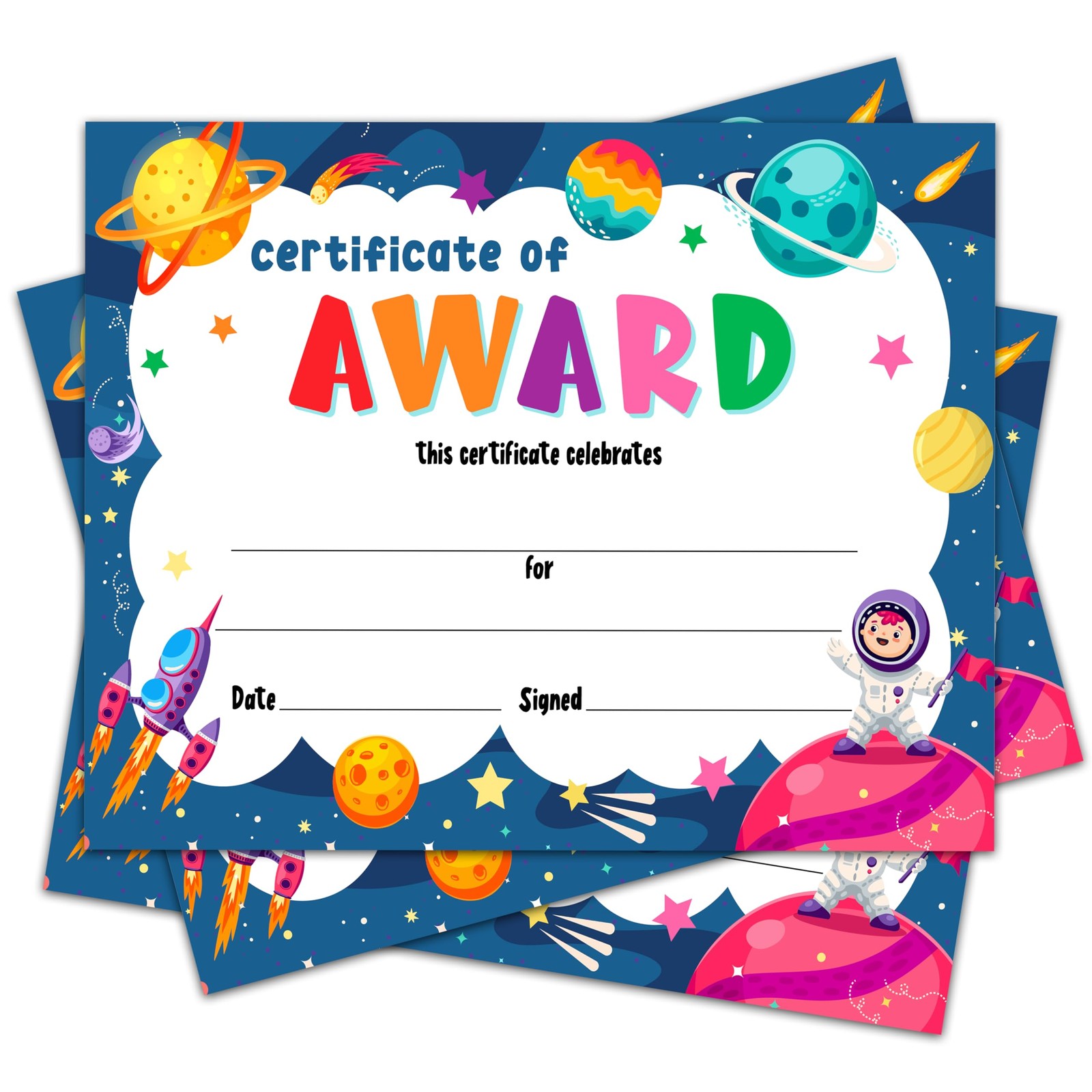 Certificate of Achievement Awards – 8 x 10 Inches Space Theme Student Award C…