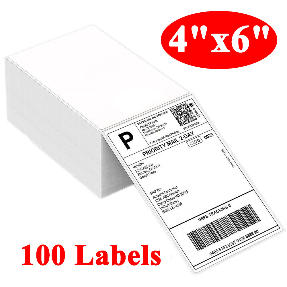 100 4″x6″ Fanfold Direct Thermal Address Shipping Labels for Zebra Rollo Printer