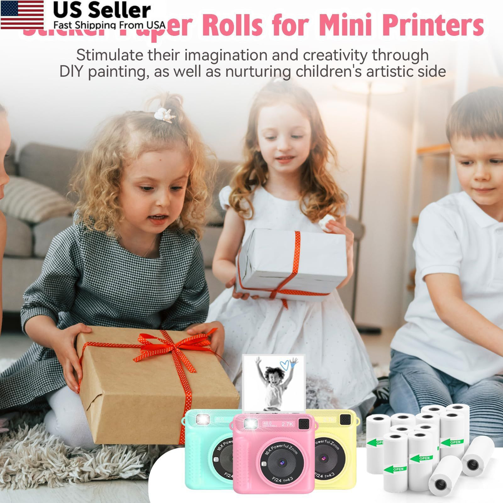 12 Rolls Mini Thermal Printer Sticker Paper, Kids Instant 12 Paper