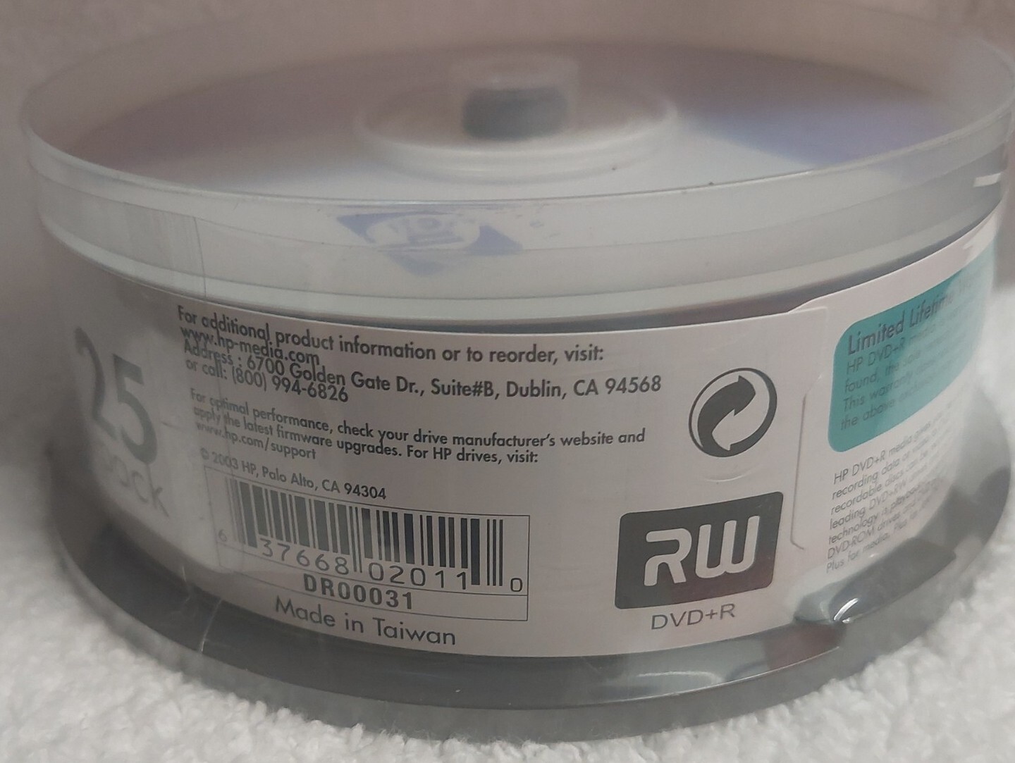 HP DVD-R Spindle 25 Pack 8X / 4.7GB / 120 Min ,Brand New SEALED