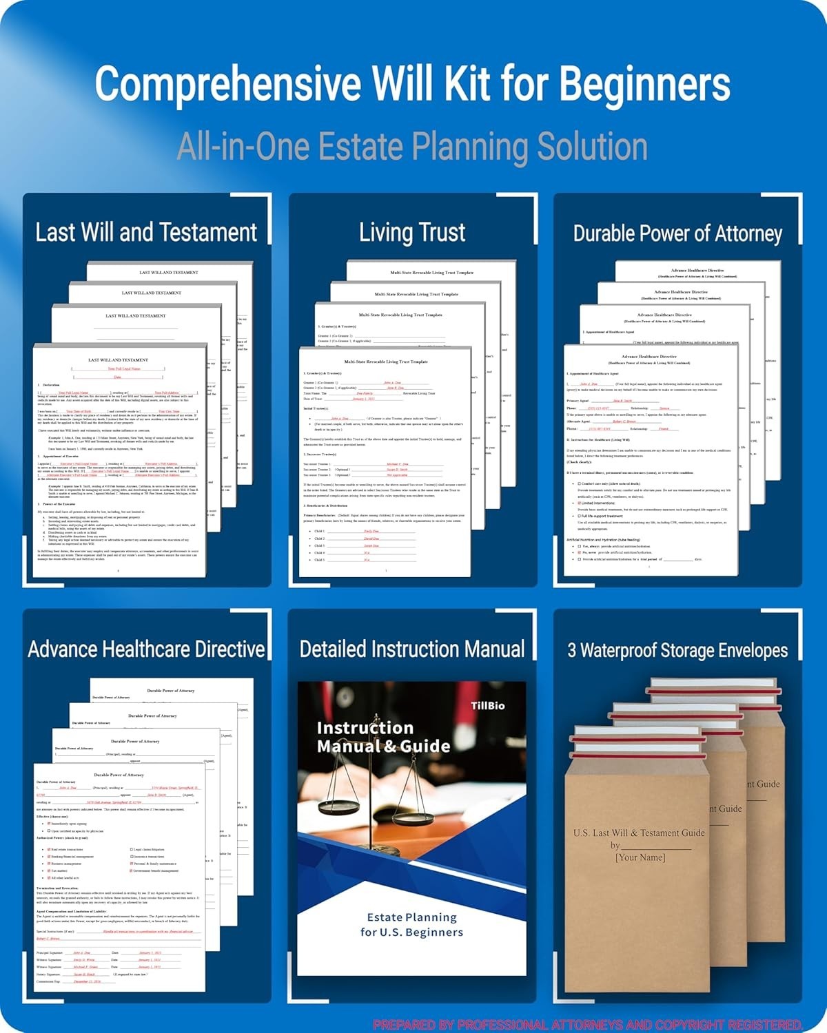 Estate Planning Kit 4-in-1 Lawyer-Prepared Forms Last Will Trust Power of