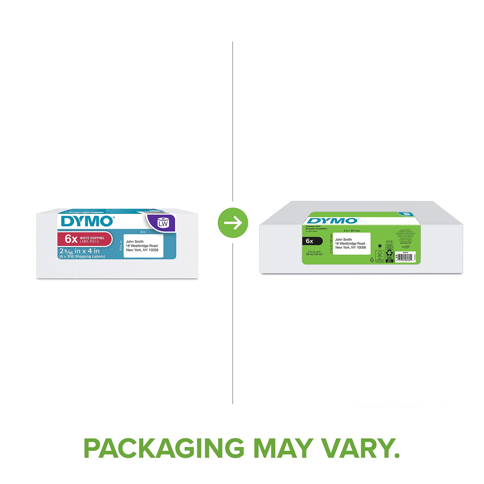 DYMO Shipping Labels 2 5 16 x 4 Inches 6 Rolls 1800 Self Adhesive Labels
