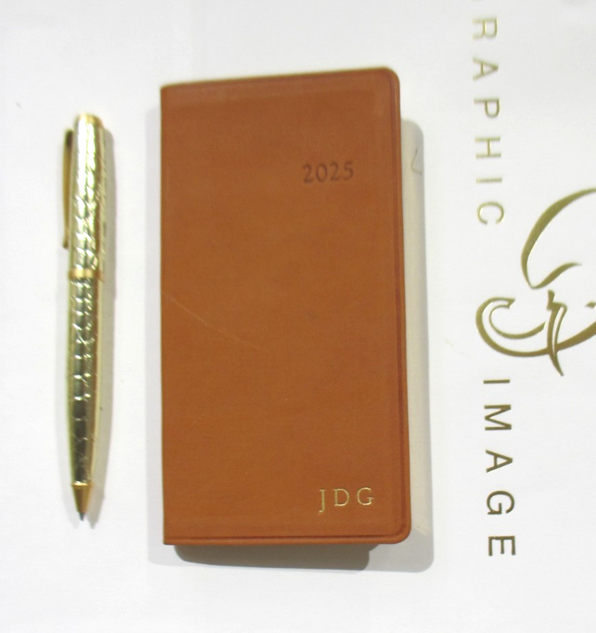 2025 6″ Pocket Datebook Journal Planner Leather Cover Graphic Image $46 TAN
