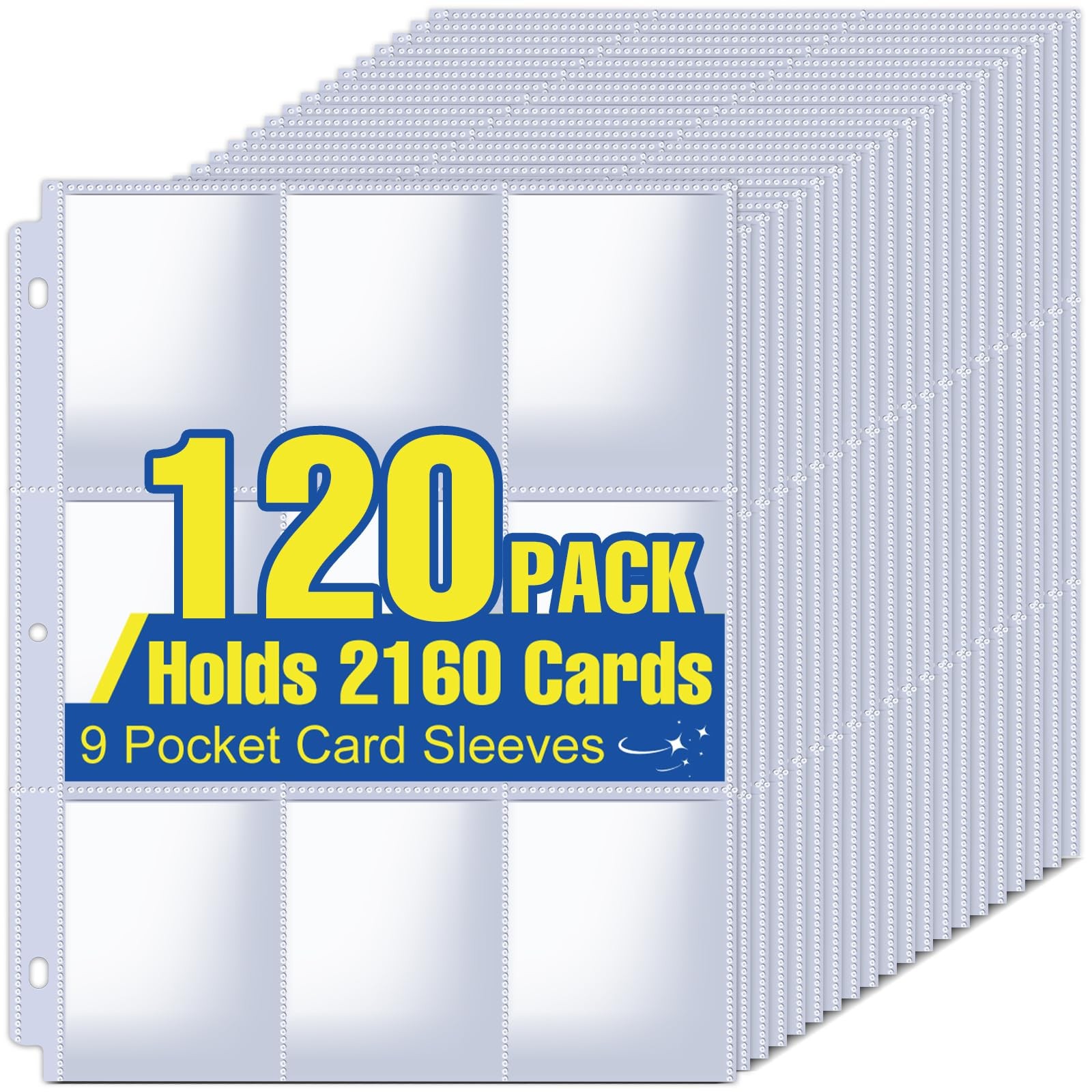 2160 Pockets Card Sleeves Binder Sheets, 9 Pocket 120 Pack, Clear
