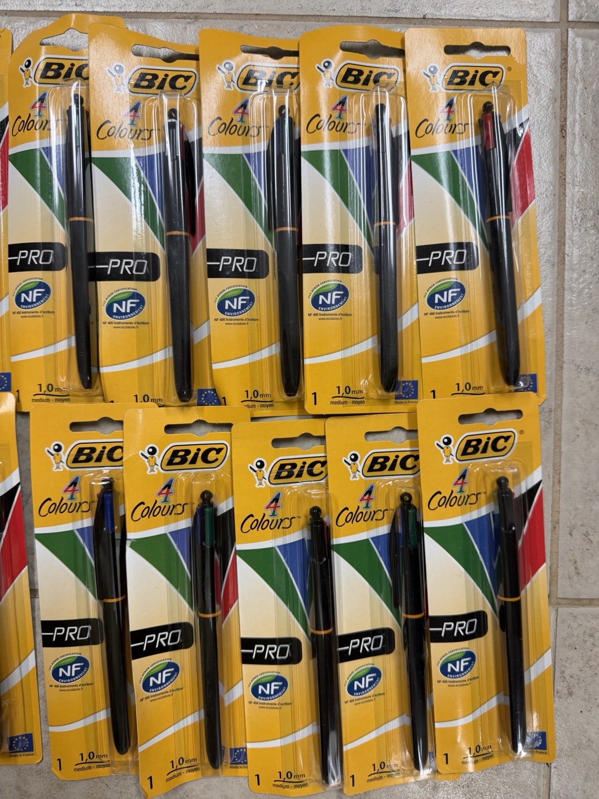 Lot 17 BIC 4-Color Pro Ballpoint Pen 1mm Black Blue Green Red Ink Blue Barrel