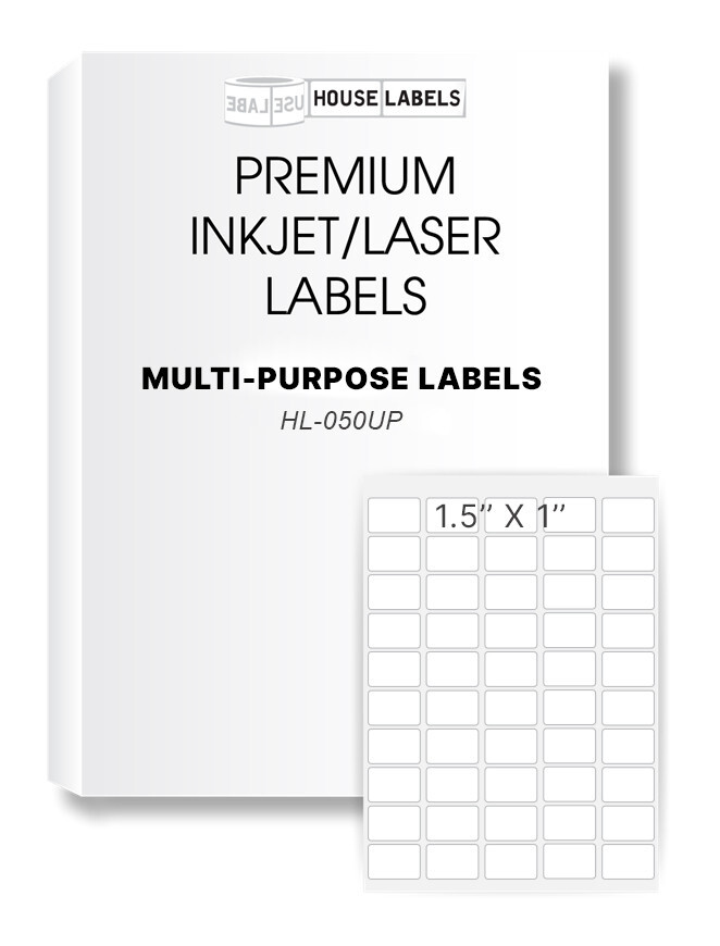 1,000 Sheets – 50,000 Labels 1.5″ x 1″ Fast Peel White Multipurpose Labels 50-UP