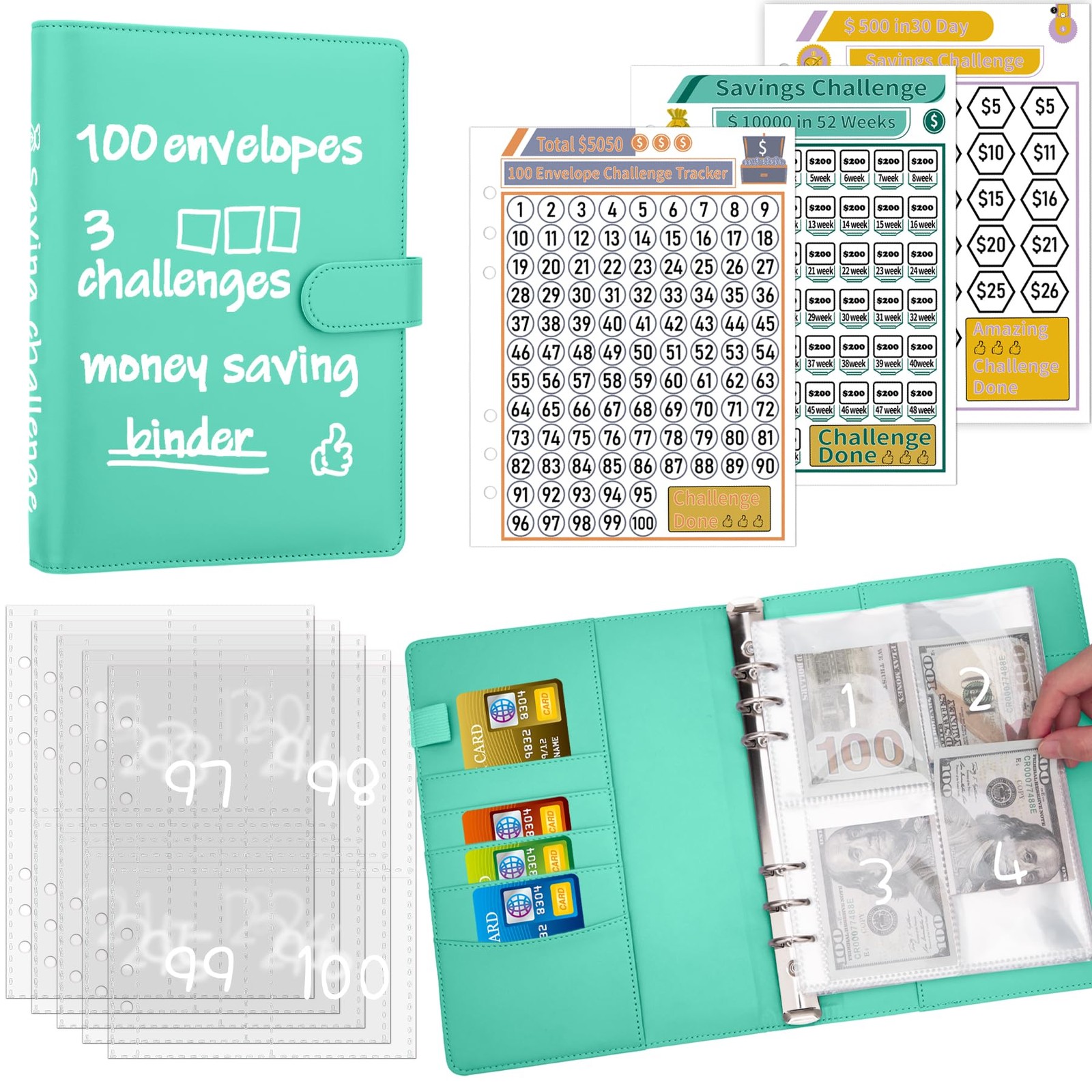 100 Envelopes Money Saving Challenge Binder Savings Challenges Book with Enve…