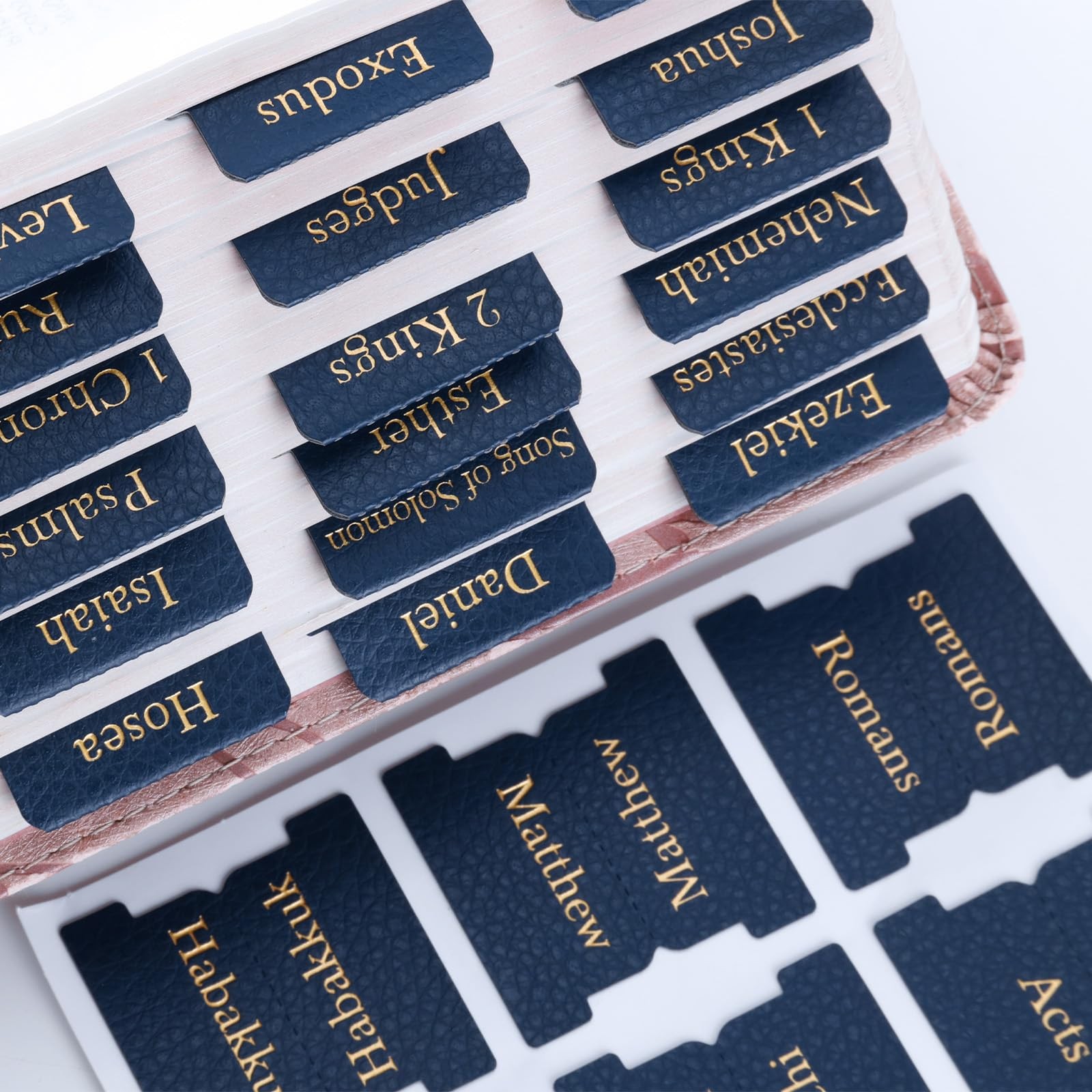 Leather Bible Tabs, Blue Bible Tabs for Men Women, Gold Bible Book Tabs, 66 B…