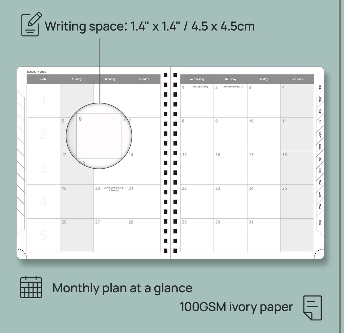 POPRUN 2025-2026 Academic Planner, Weekly Daily Monthly, 10×8”, Green