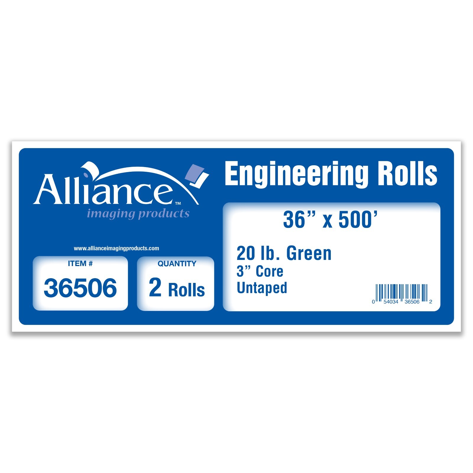 Alliance Wide Format Paper 36″ x 500′ Green Bond Engineering 20lb | 2 Rolls