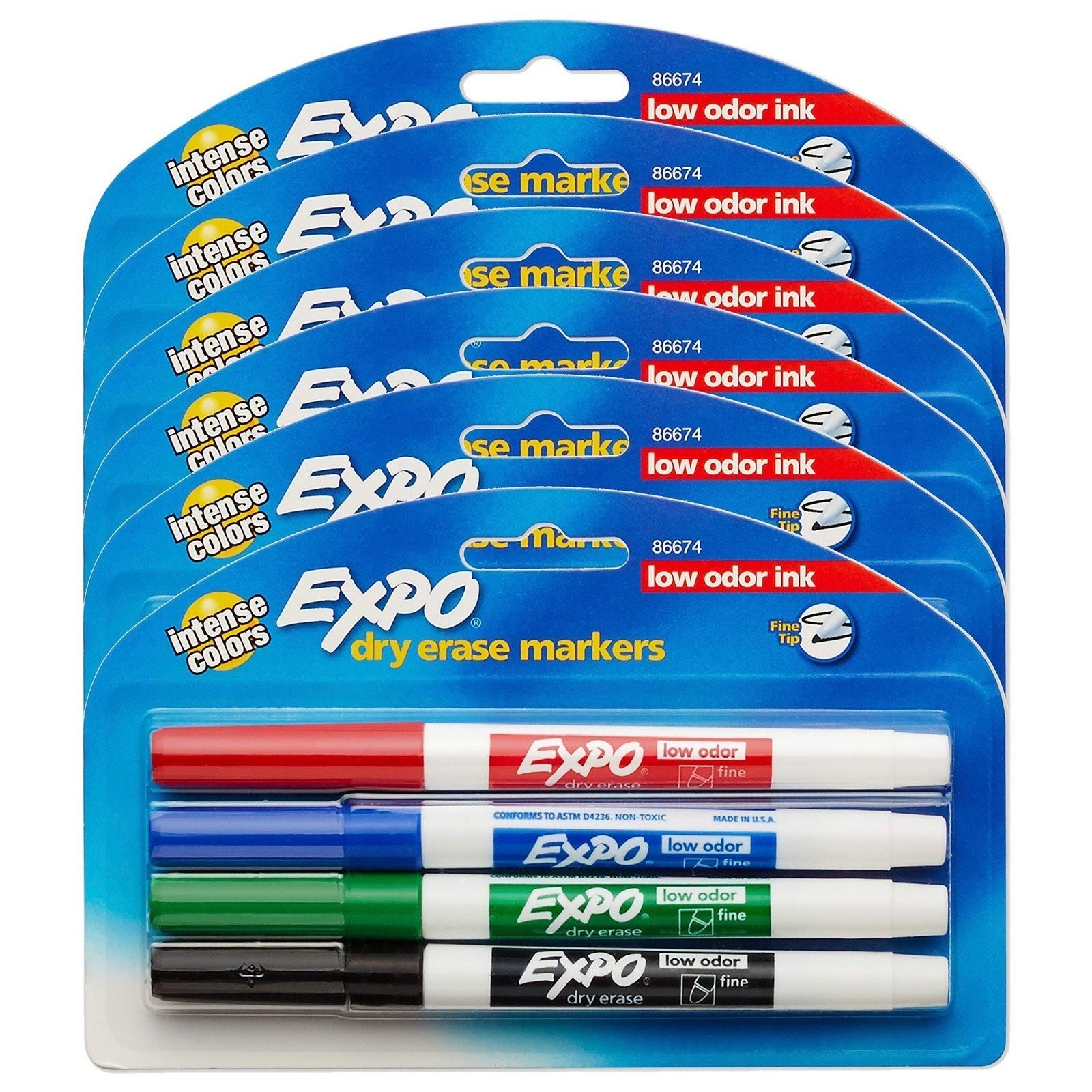 EXPO Low Odor Dry Erase Markers, Fine Tip, Assorted Colors, 6 Packs of 4 (24…