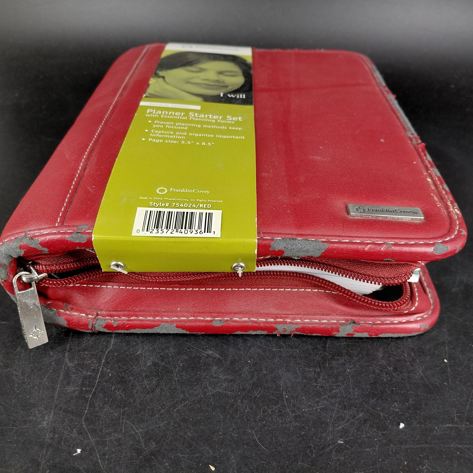 Franklin Covey Planner Starter Set Leather Zip Binder Medium Red Collin 3 Refill