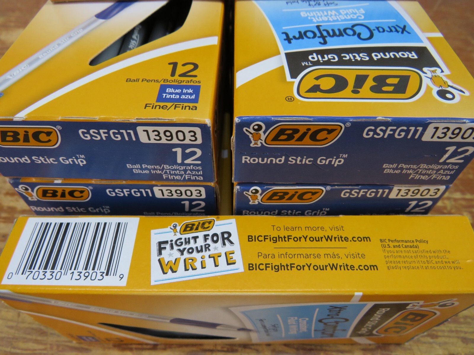 10 Boxes of 12 BIC Round Stic Grip Ballpoint Pen Fine 0.8 Blue 120 Total 13903