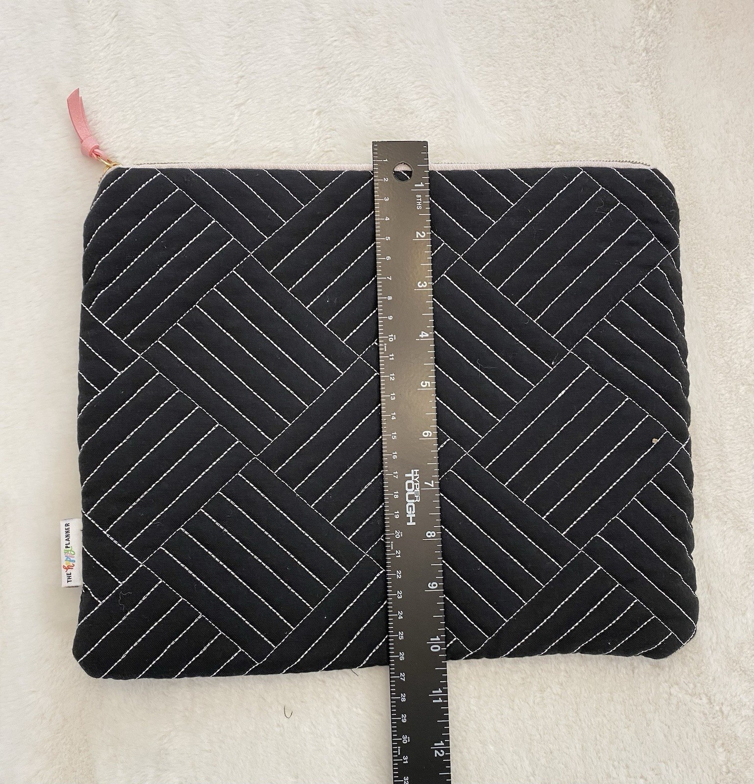 HAPPY PLANNER BLACK FABRIC QUILTED BAG FITS CLASSIC SIZE PINK ZIPPER NWOT