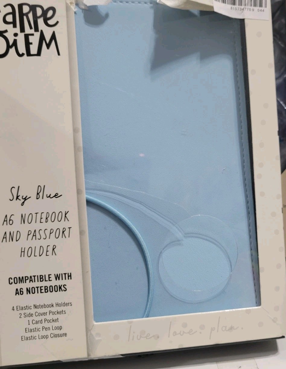 Carpe Diem Traveler’s Notebook Holder Planner Passport Case Sky Blue Cover New