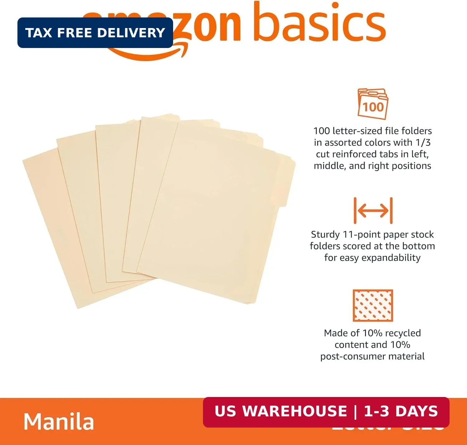 Amazon Basics Sturdy File Folders with Reinforced Tabs for Filing and Organizati
