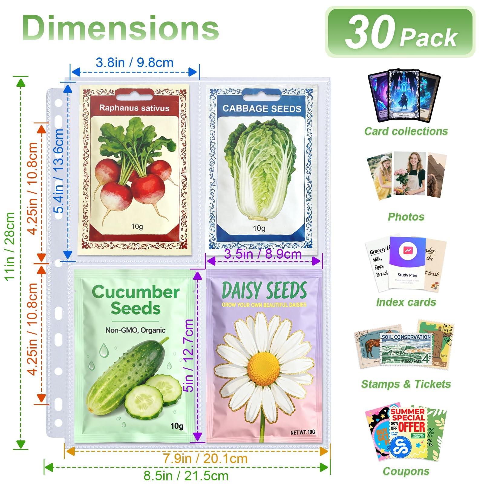 Double Sided Seed Storage, 240 Pockets, 8.5×11” Organizer Sheets, Multicolor