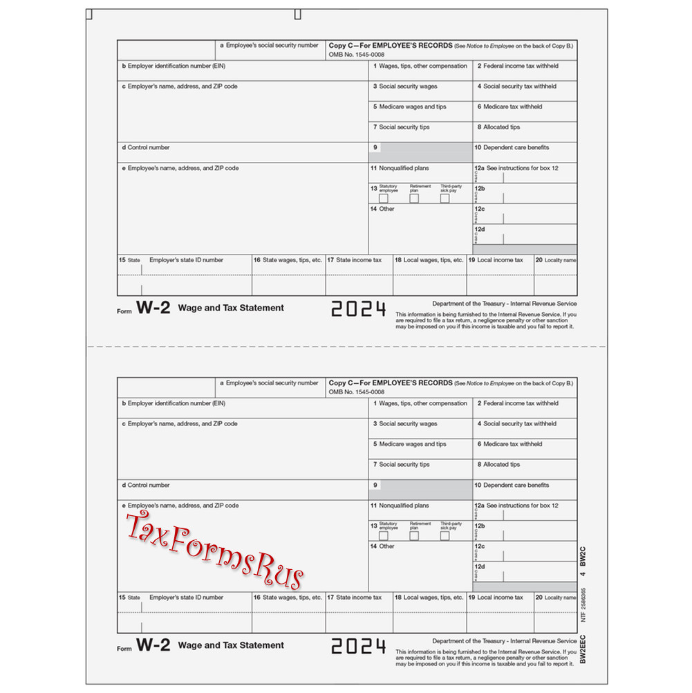 2024 IRS Tax Form W-2 Wage Stmts 10 employees LASER +(2)W3 #W2TRADS605 – NO Env