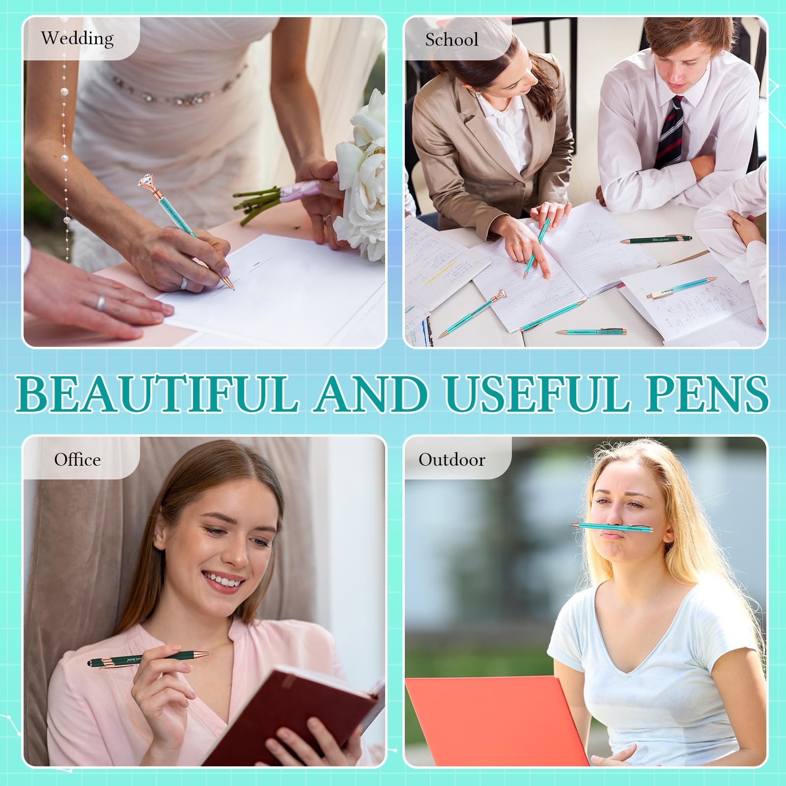 Yeaqee 6 Pcs Inspirational Pen Set for 1 Count (Pack of 8), peacock green