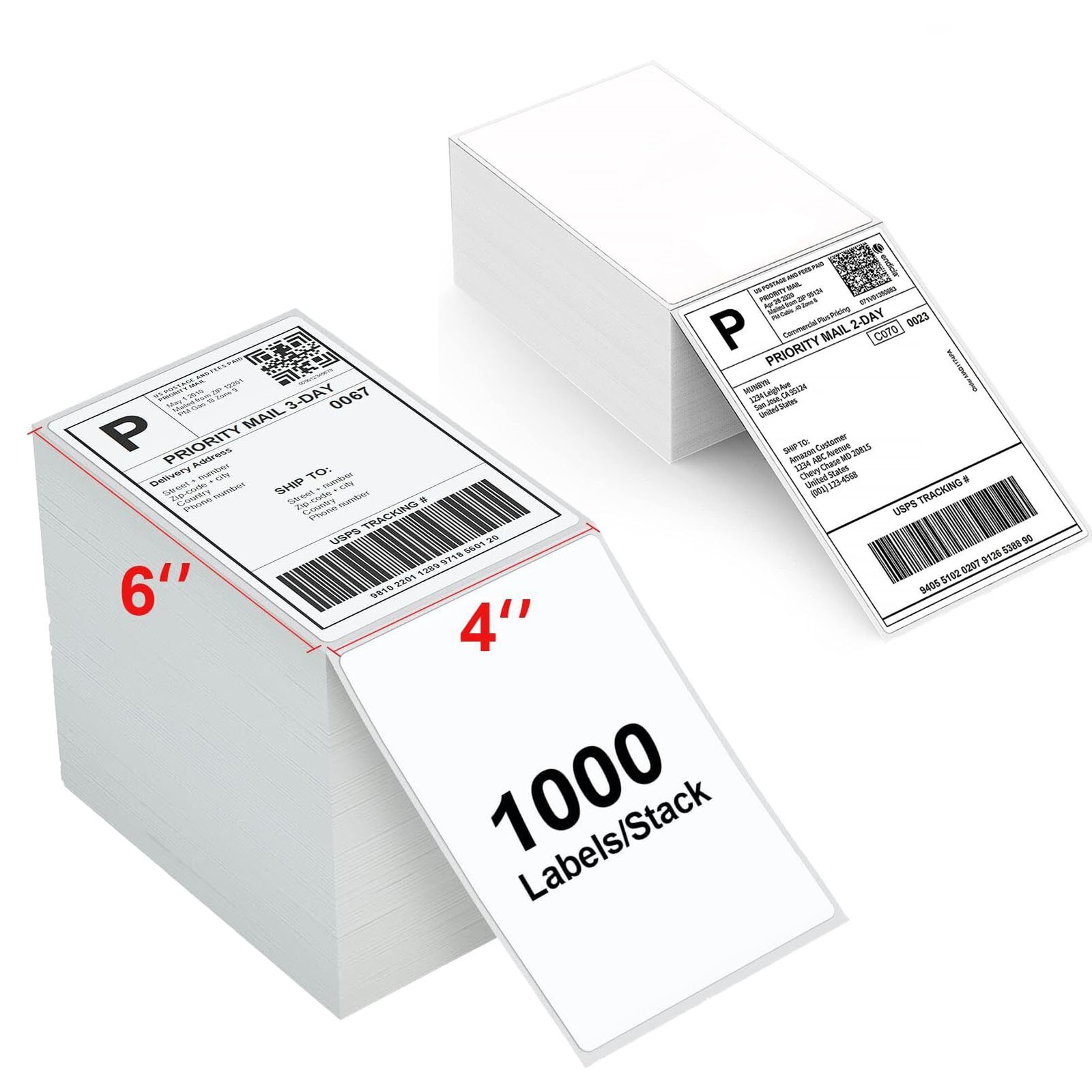 100-1000 4×6 Fanfold Direct Thermal Shipping Labels Perforated for Zebra & Rollo