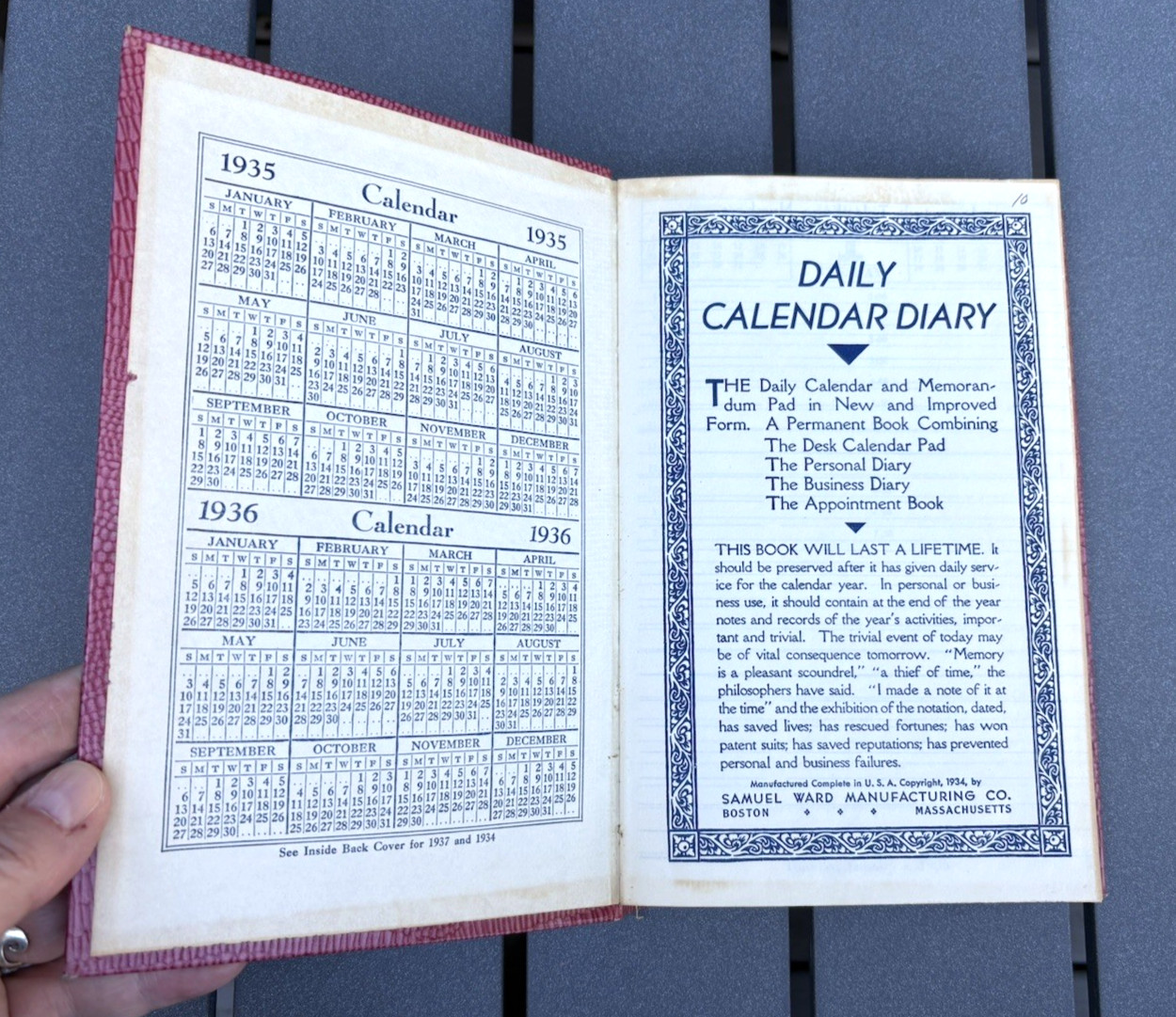 Vintage junk journal diary memo book Daily Calendar 1935 pink faux lizard unused