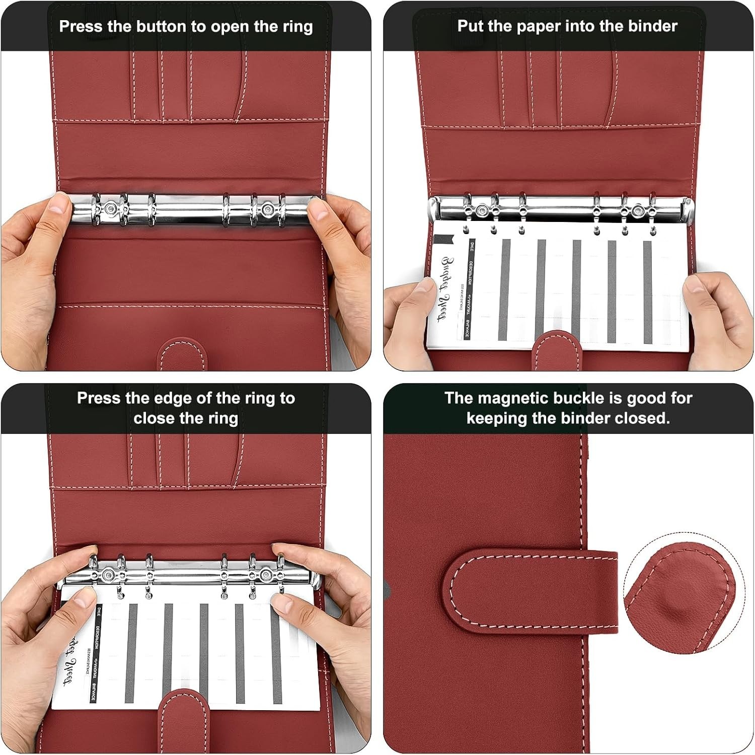 Stylish A5 Faux Leather 6-Ring Binder with Magnetic Closure for Everyday Use