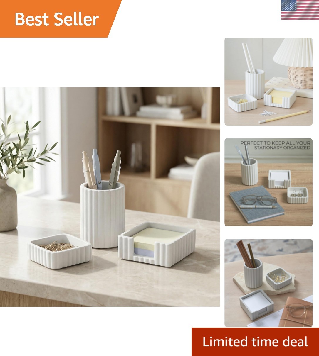 Modern Aesthetic Desk Accessories Set of 3 – Stylish Concrete Organizers for …