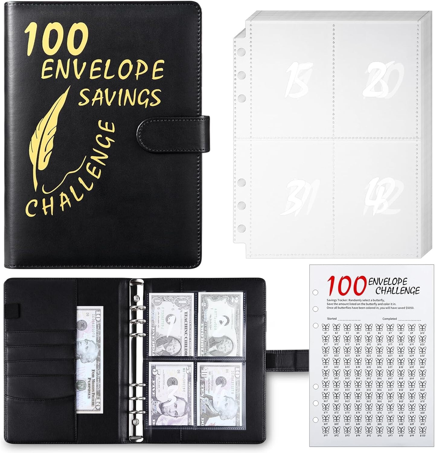 100 Envelopes Money Saving Challenge Binder A5 Money Saving Challenges Book NEW
