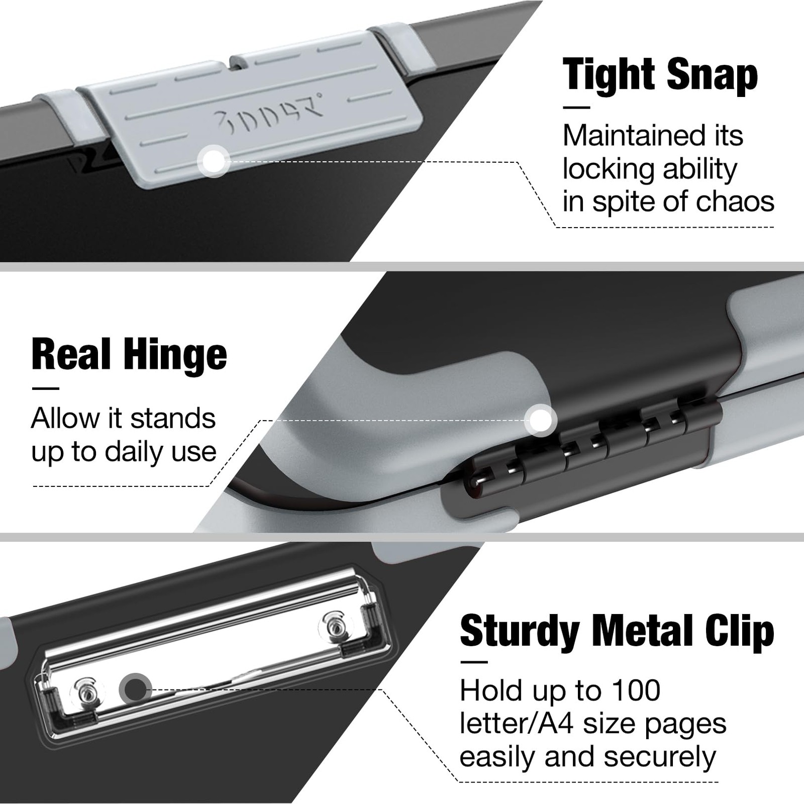 Sooez Toughest Clipboard with Storage, Internal Pen Pouch Black + Gray Corner