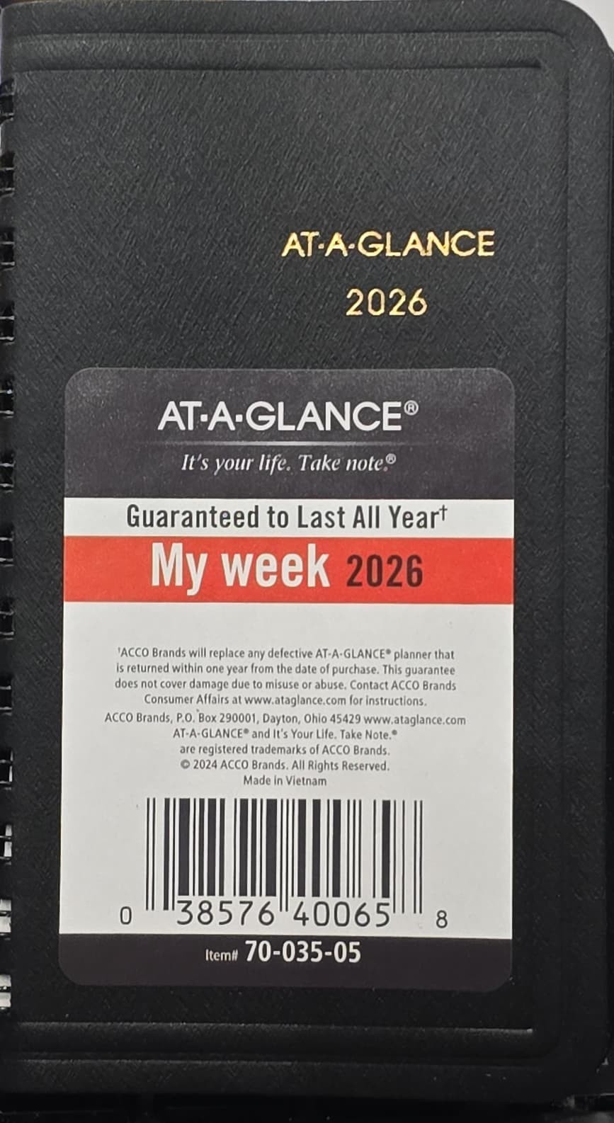 AT-A-GLANCE (70-035-05) 2026 Weekly Planner, Black Pocket Size 2 1/2″x4 1/2″