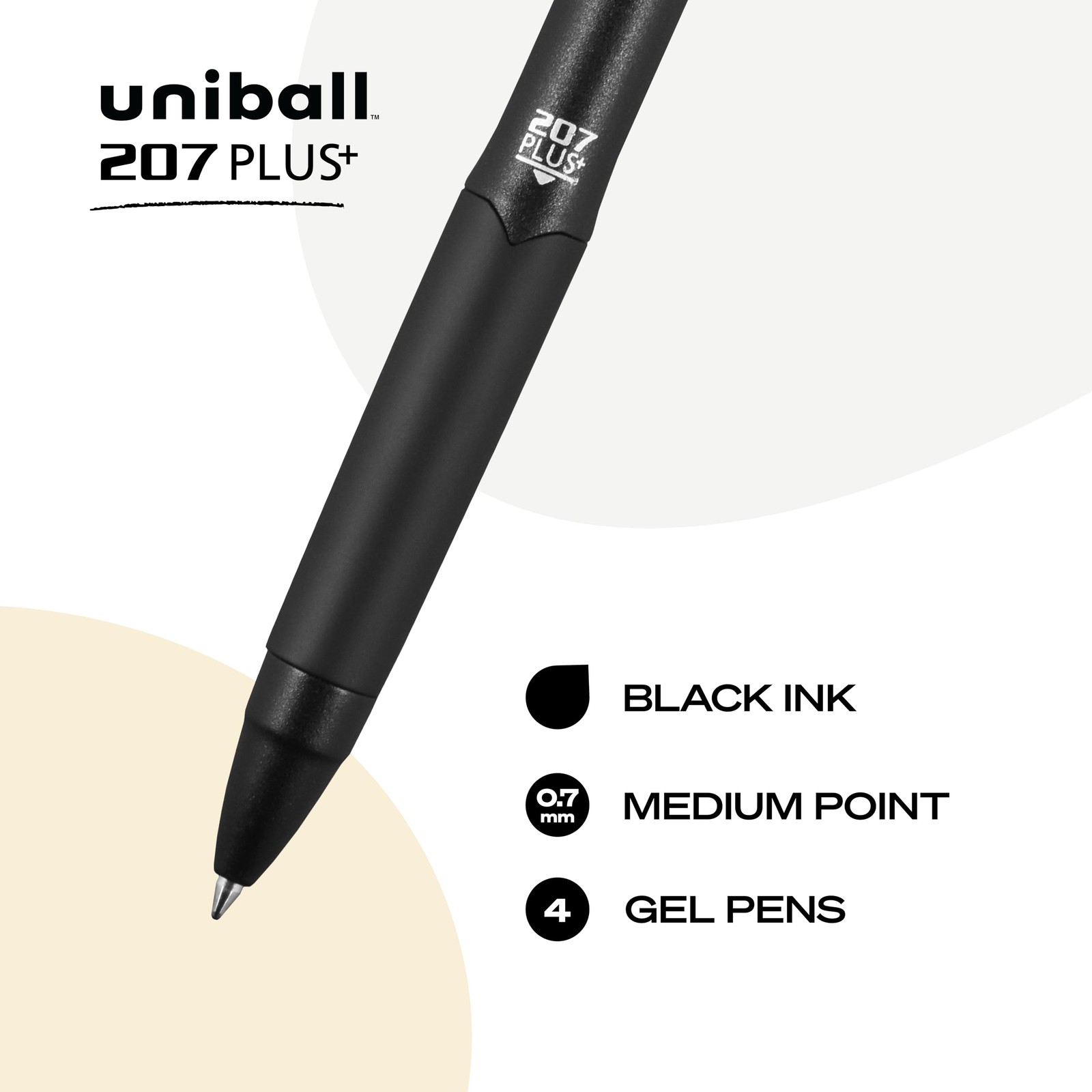 uniball 207 Plus+ Retractable Gel Pens, Medium 1 Count (Pack of 4), Black