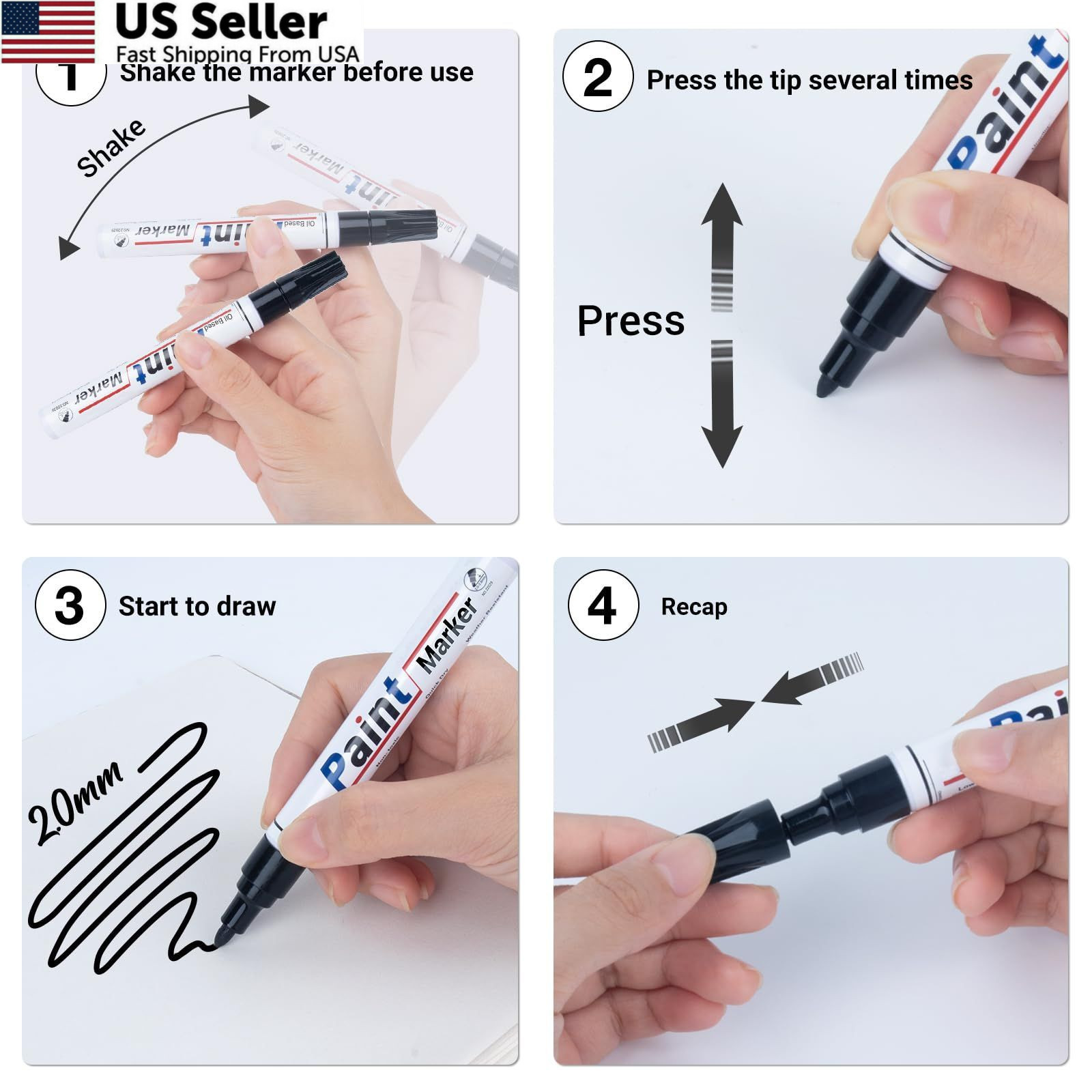 DAPAWIN Black Paint Pen Permanent Marker 1 Count (Pack of 4),
