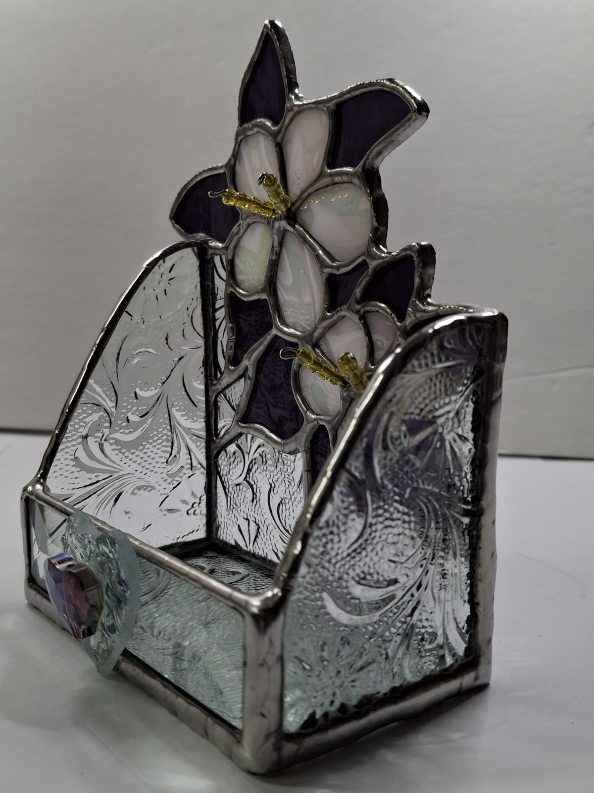 Stained Glass Business Card Holder 2 Columbines