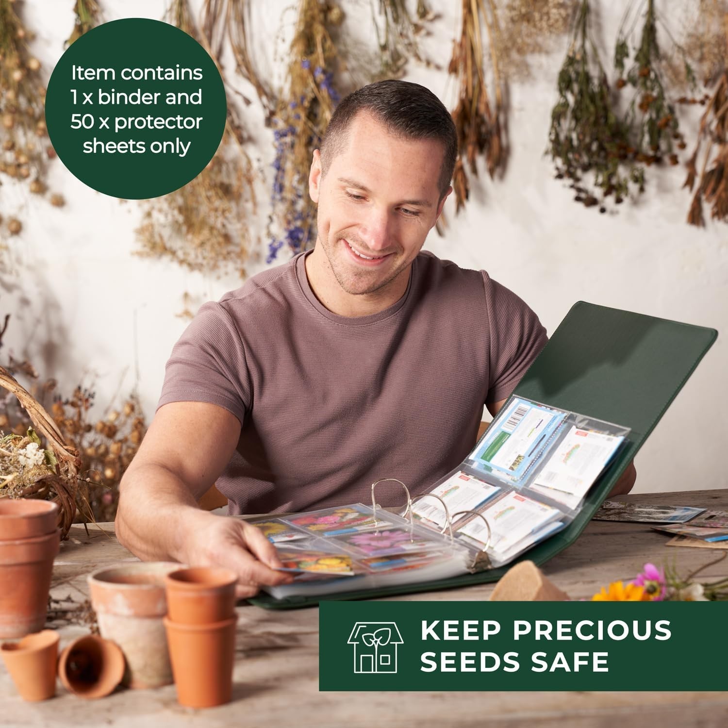 Seed Storage Organizer Binder – Seed Packet Organizer with 50 Pack Sheet Prot…